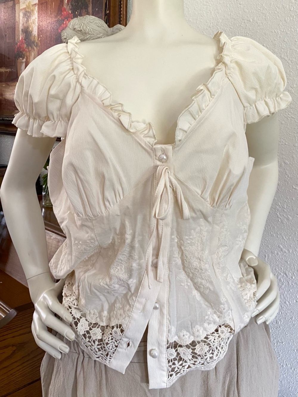 Ivory Ruffle Lace Peasant Blouse